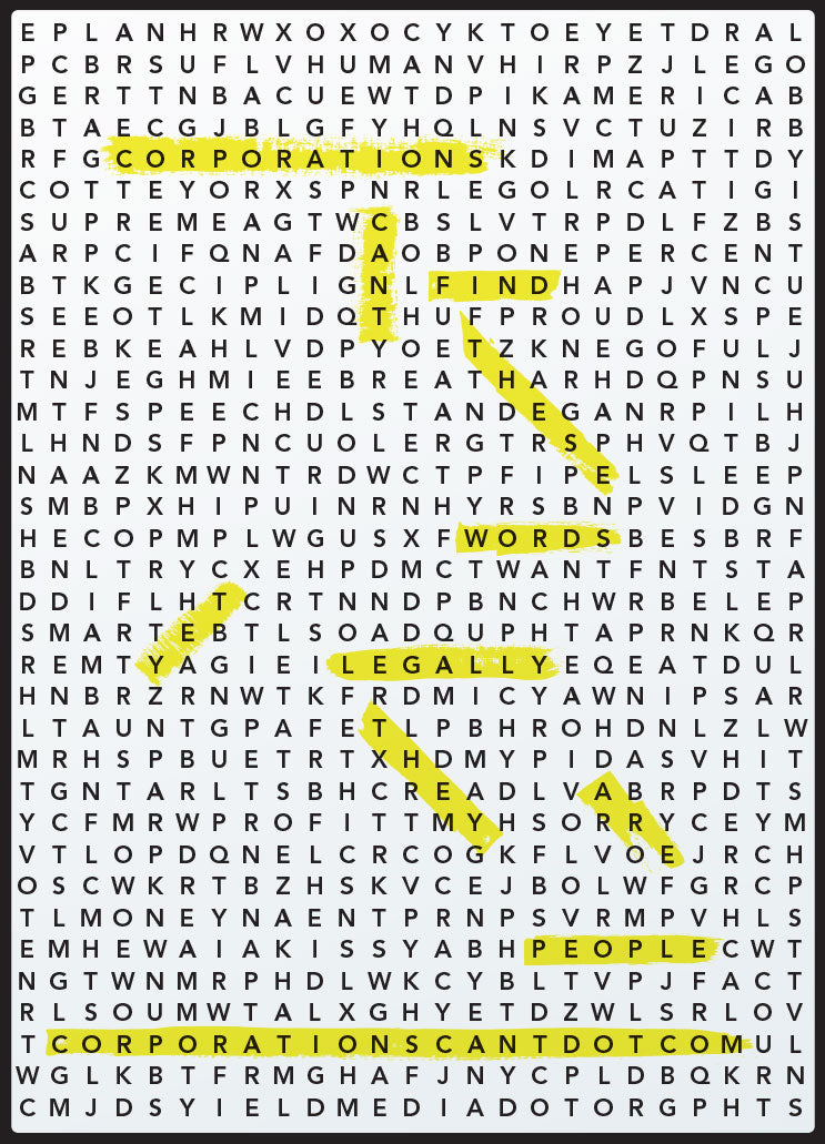 Word search puzzle with yellow highlighted words on a black background